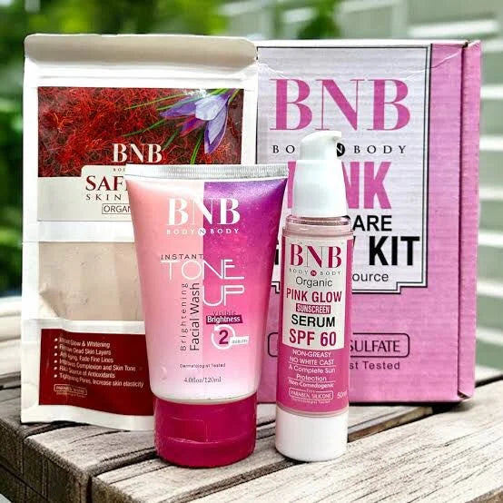 BNB Pink Glow Kit ( Toneup Facewash - 120ml + Saffron Mask - 120gm + Pink Glow Sunscreen Spf 60 - 50gm) BnB