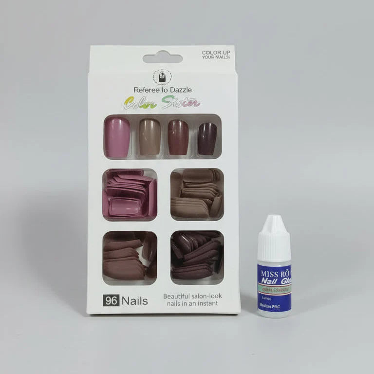 96-Pcs Artificial Nails and Nail Glue Combo Color Sister