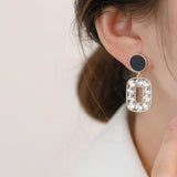 Korean Style 925 Crystal Drop Earrings - Elegant Black & Gold