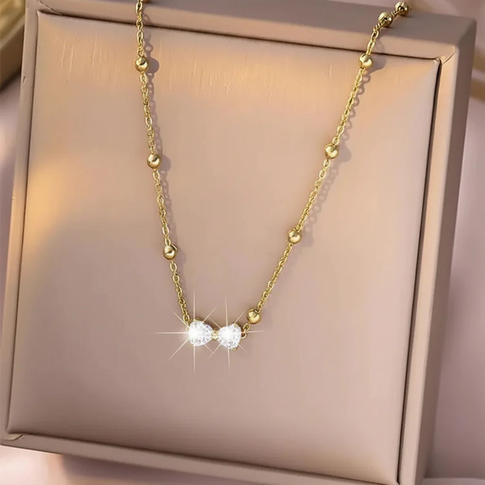 Stainless Steel Bow Zircon Necklace Cosmia