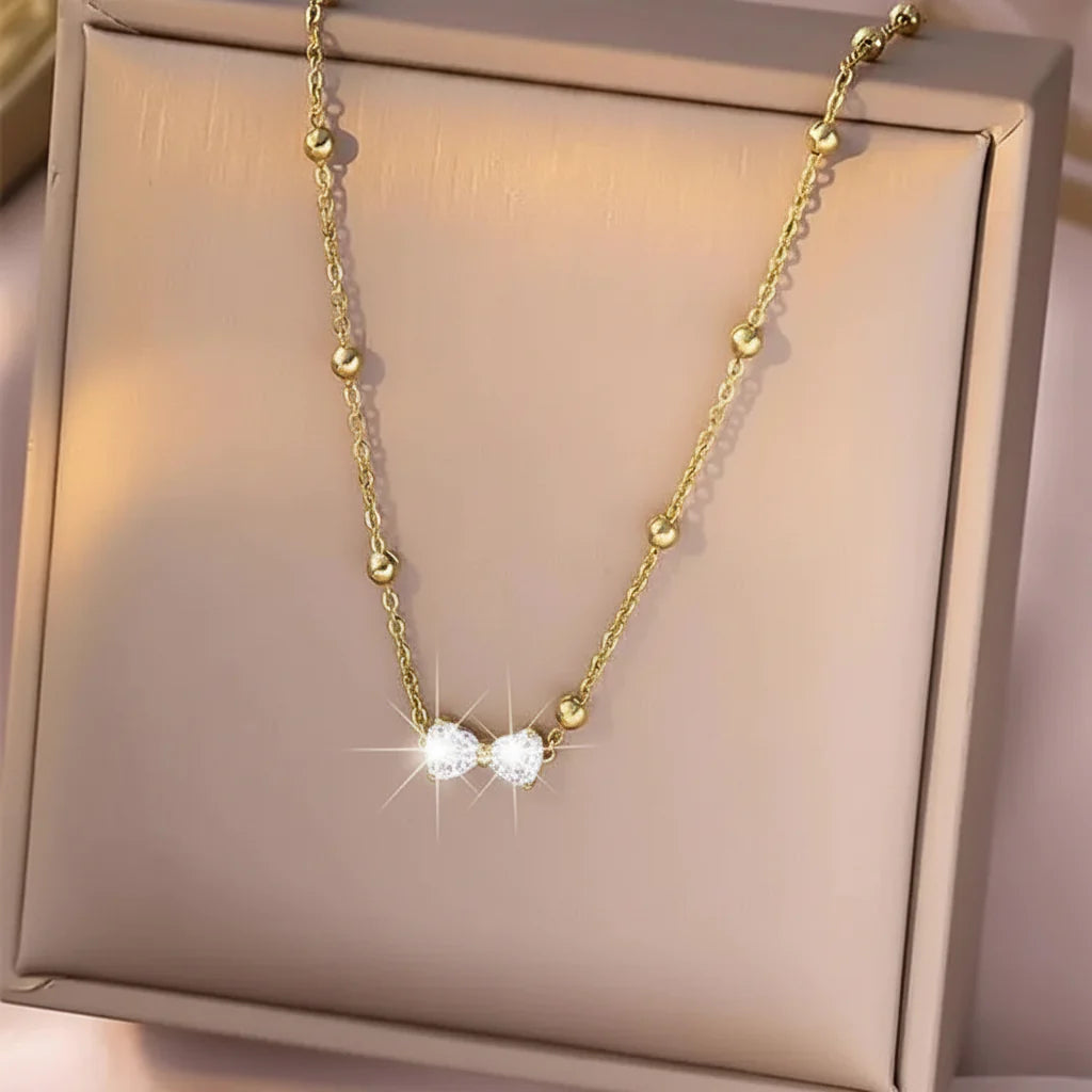 Stainless Steel Bow Zircon Necklace Cosmia