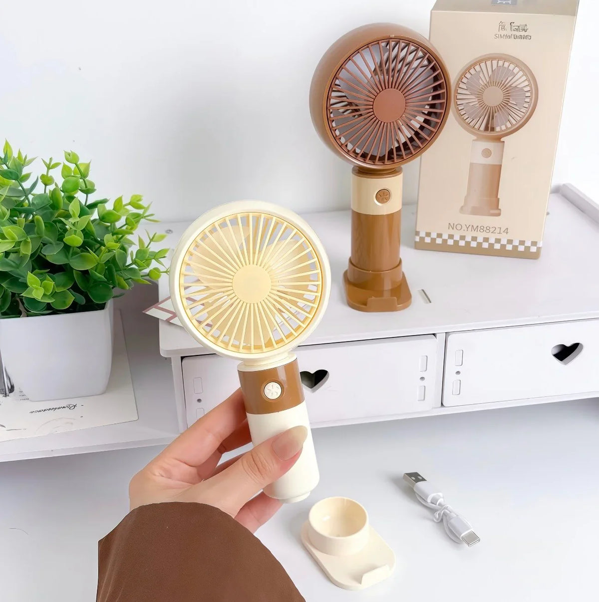 Rechargeable Portable Hand Fan - Mini USB Cooling Fan with Stand Cosmia.pk
