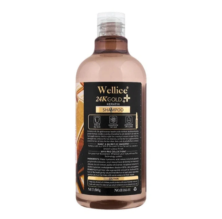Wellice 24K Gold Keratin Ampoule Care Serum Shampoo,500ml Wellice