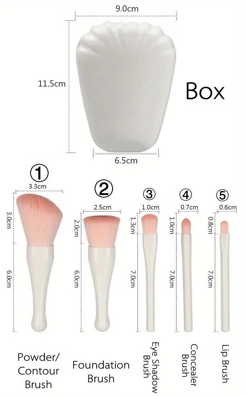 Cosmetic Brush Set with Mirror - 5-Piece Mini Cosmetic Brush Set Cosmia.pk
