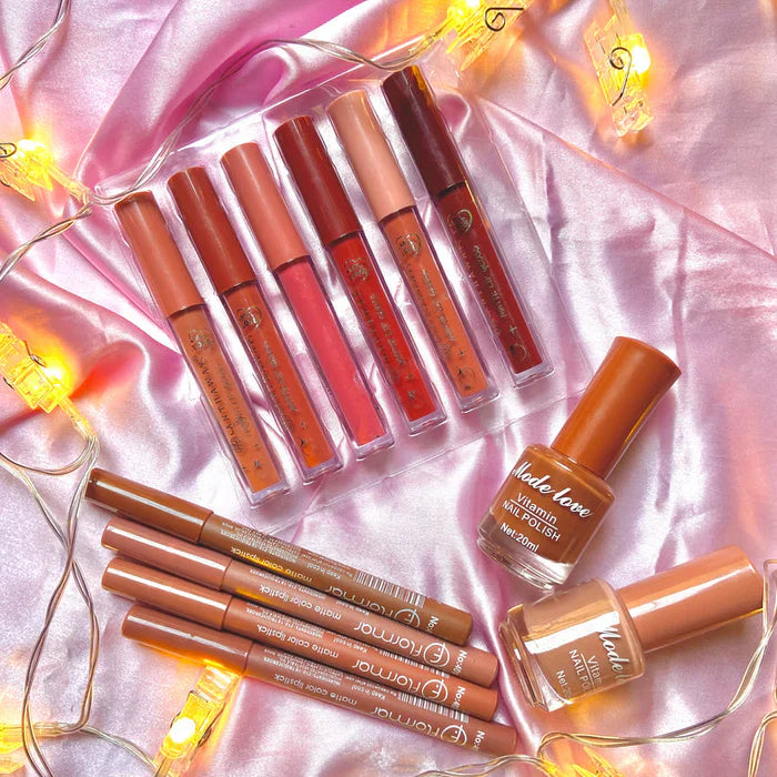 Nude Essentials Makeup Bundle – 6 Glosses, 4 Pencils, 2 Nail Polishes Cosmia.pk