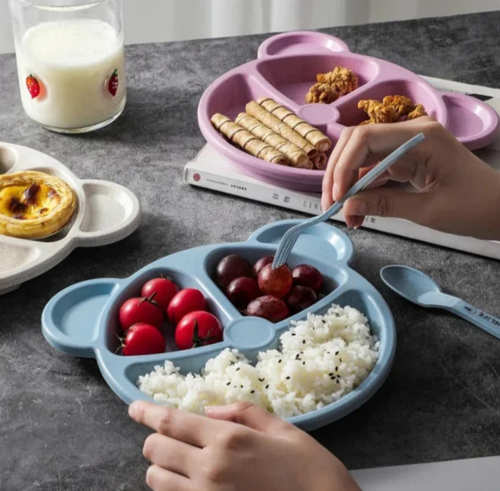Baby Feeding Cartoon Dinner Plate with Spoon and Fork - Each Cosmia.pk