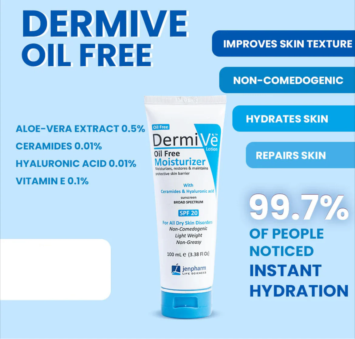 Jenpharm Dermive Oil Free Moisturizer Spf 20 - 100ml - Factory Jenpharm