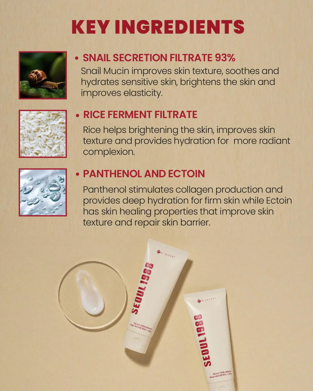 K-Secret Seoul 1988 Snail Mucin 93% + Rice Cream  - 100ml - Made in Korea K-Secret