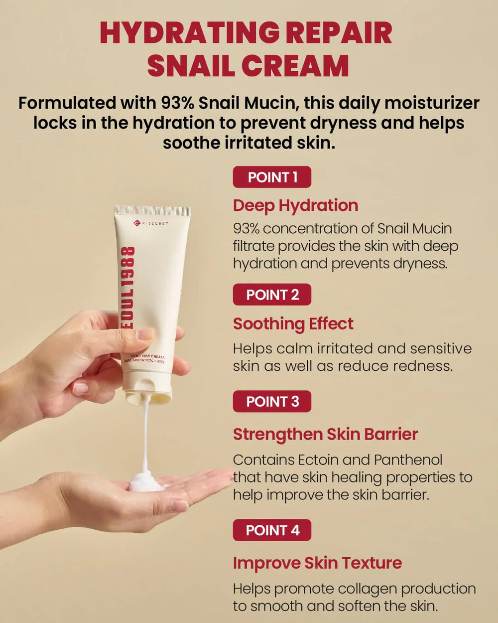 K-Secret Seoul 1988 Snail Mucin 93% + Rice Cream  - 100ml - Made in Korea K-Secret