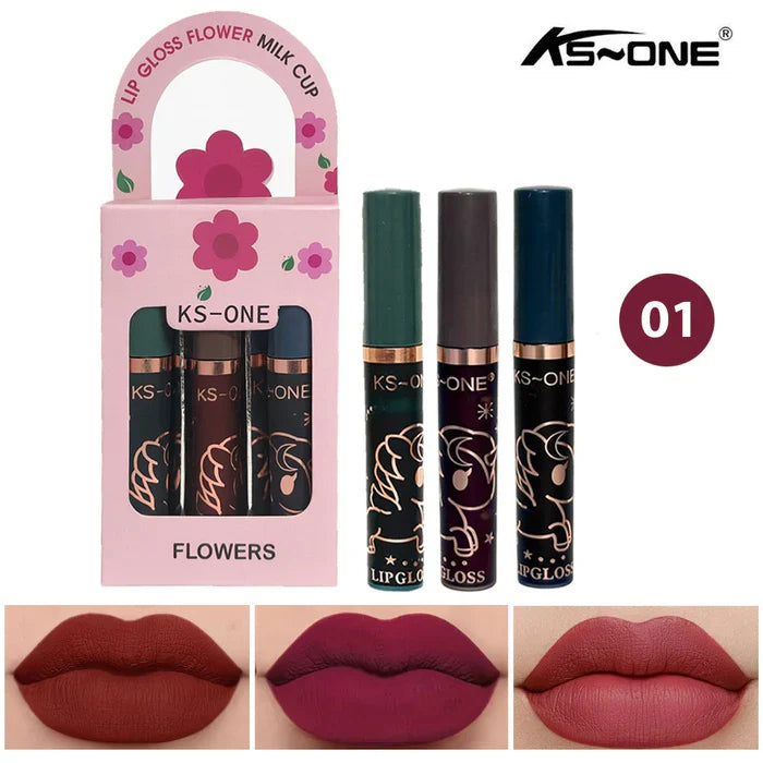KS-ONE 3 Pcs Lip Gloss Flower Milk Cup Set KS-ONE
