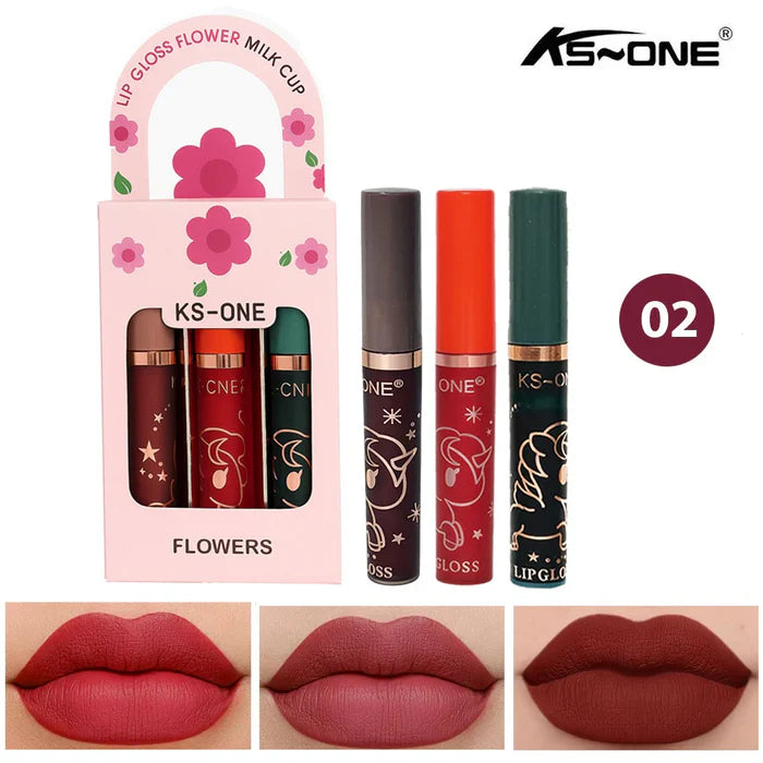 KS-ONE 3 Pcs Lip Gloss Flower Milk Cup Set KS-ONE