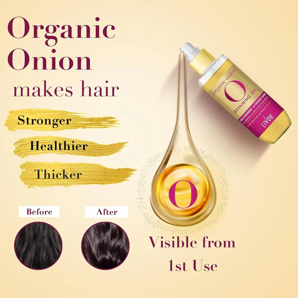 Livon Organic Onion Repairing Serum Oil For Stronger and Thicker Hair - 100ml Livon