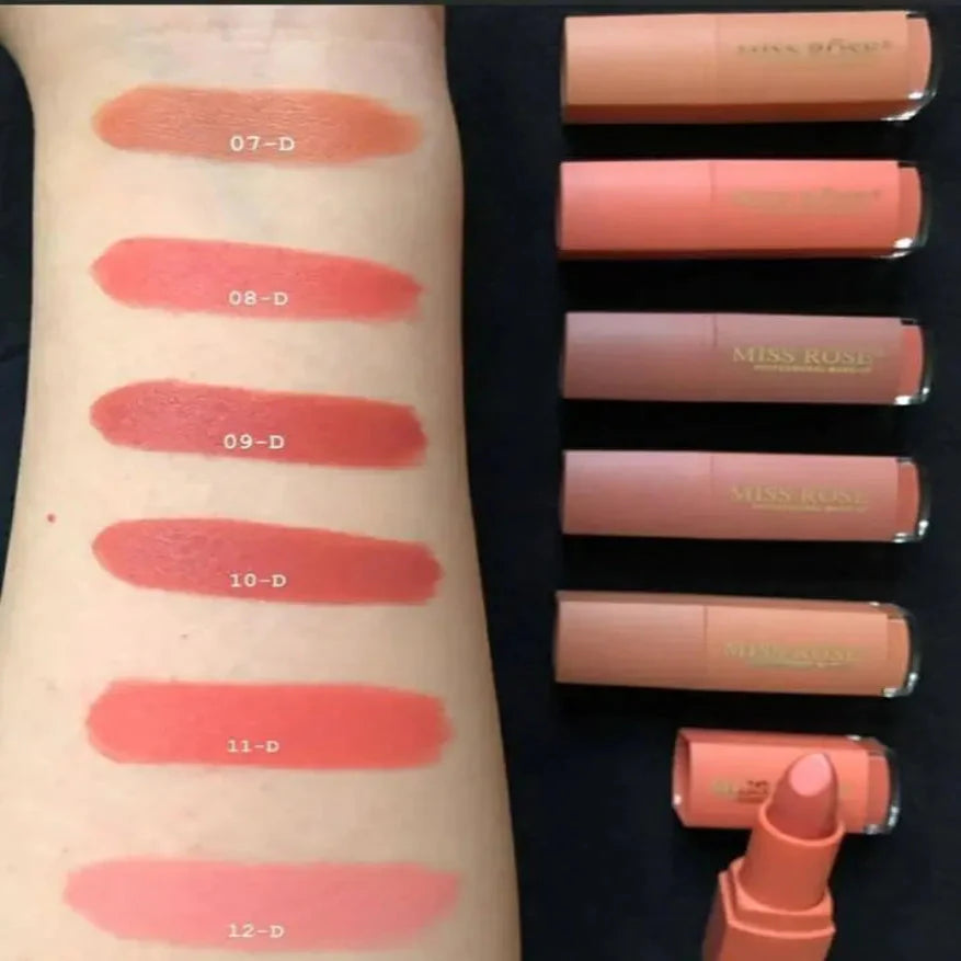 MISS ROSE Matte Waterproof Lipsticks - 6 Pcs Set Miss Rose