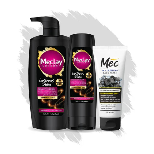 Meclay London Lustrous Shine Shampoo - 660ml With Conditioner - 180ml + Mec Activated Charcoal Face Wash Pair Box (Save Rupees 250) Meclay London