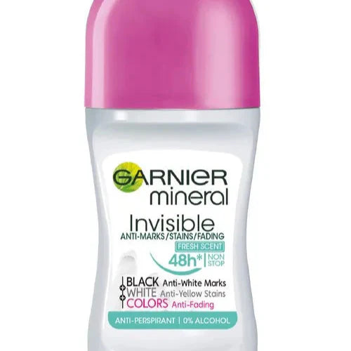 Garnier Mineral Ladies Roll On Invisible Black, White and Colours New Fresh Scent - 50ml Garnier
