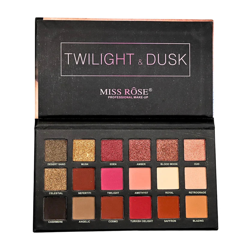 Miss Rose Twilight Dusk Palette Matte And Shimmer Eyeshadow - 18 Color Miss Rose