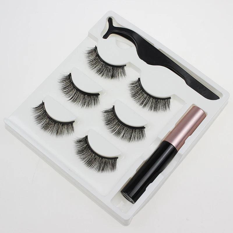 3 Pairs Magnetic Eyelash With Magnetic Liquid Eyeliner & Tweezer Cosmia.pk