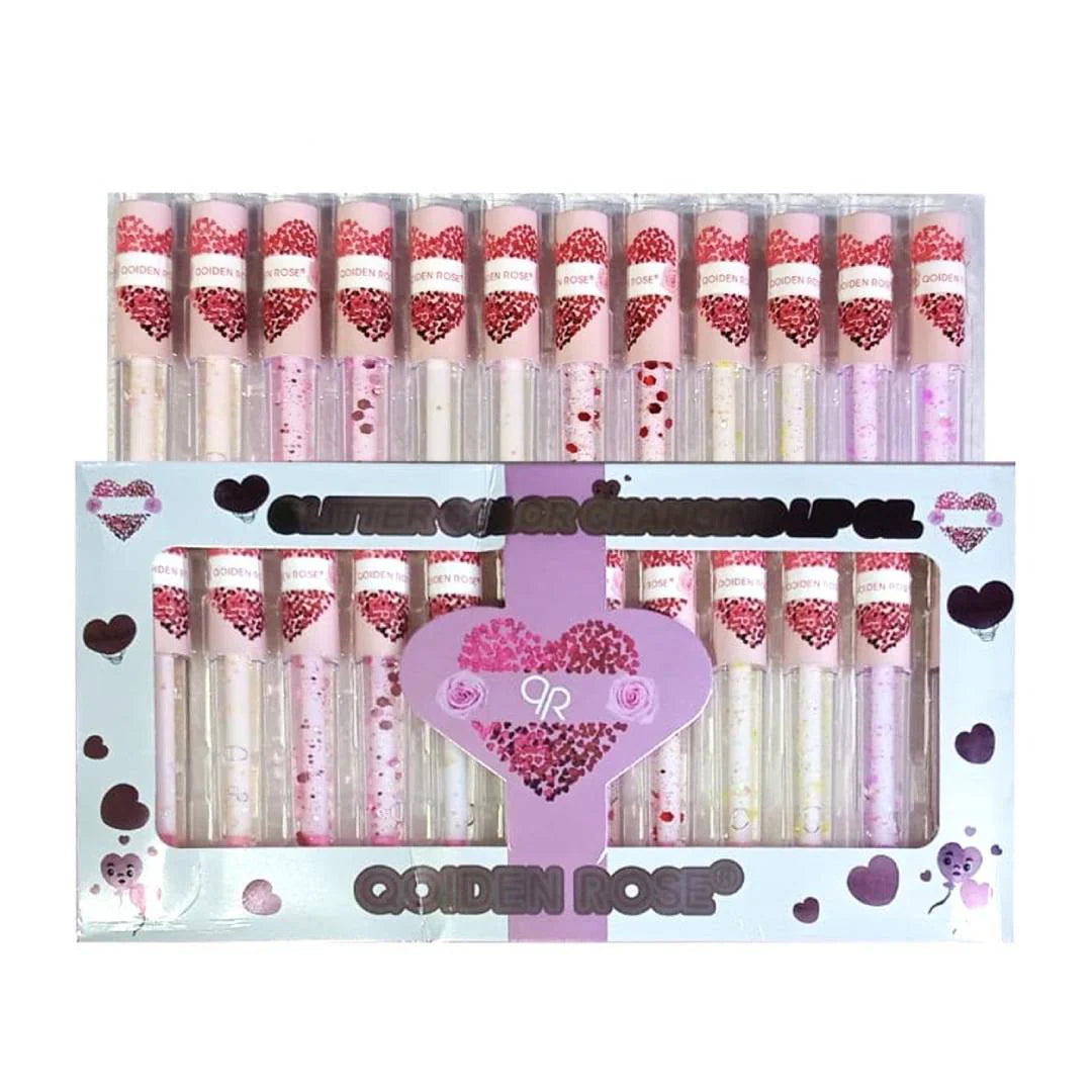 Qoiden Rose QR Glitter Color Changing Lip Oil Set (12Pcs) Qoiden Rose