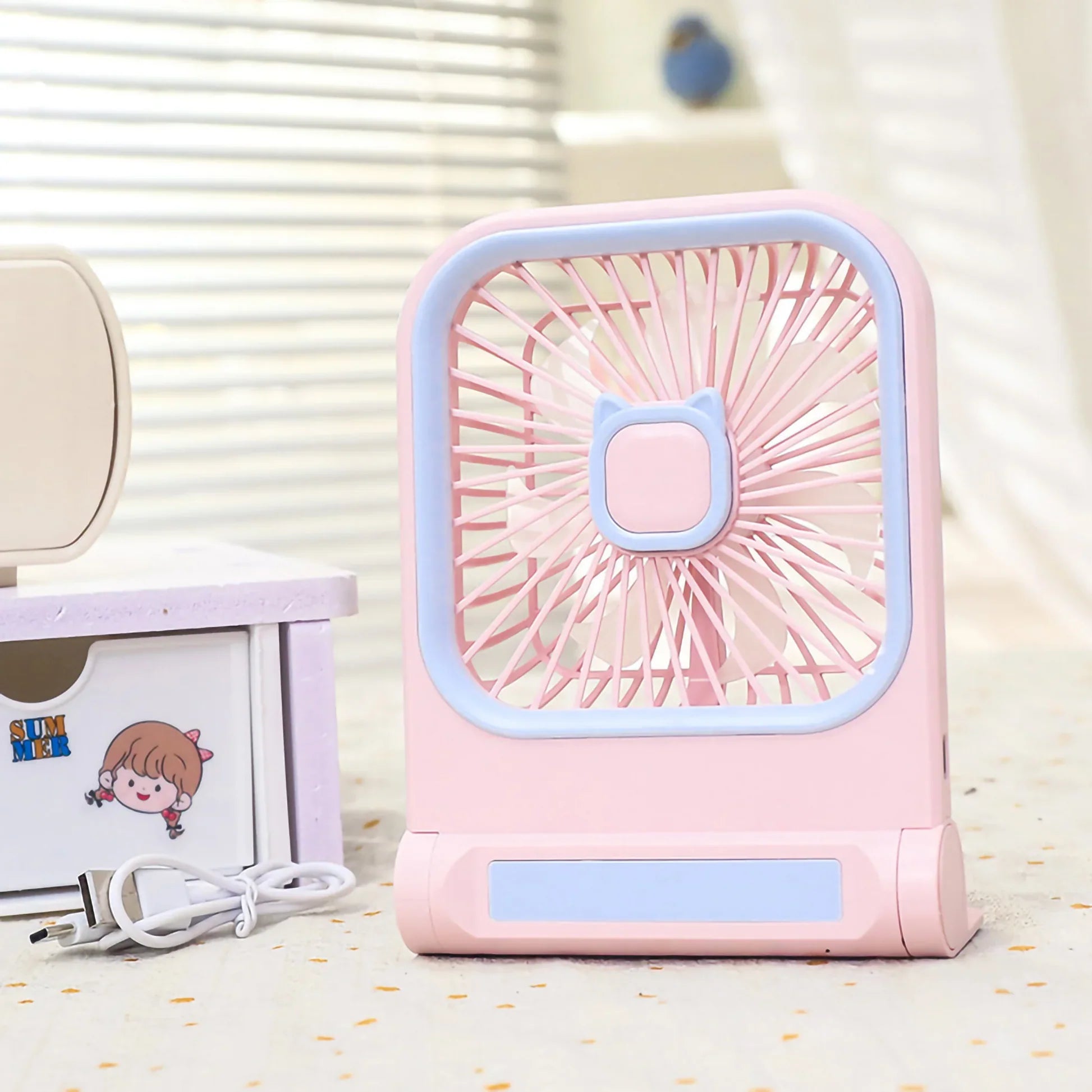 Colorful Cute Rechargeable Desk Fan | 3-Speed Portable Cosmia.pk