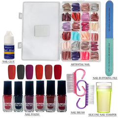 Pack Of 06 Nails Deal Artifical Nails 576Pcs And Nail Polish Nial Cosmia.pk