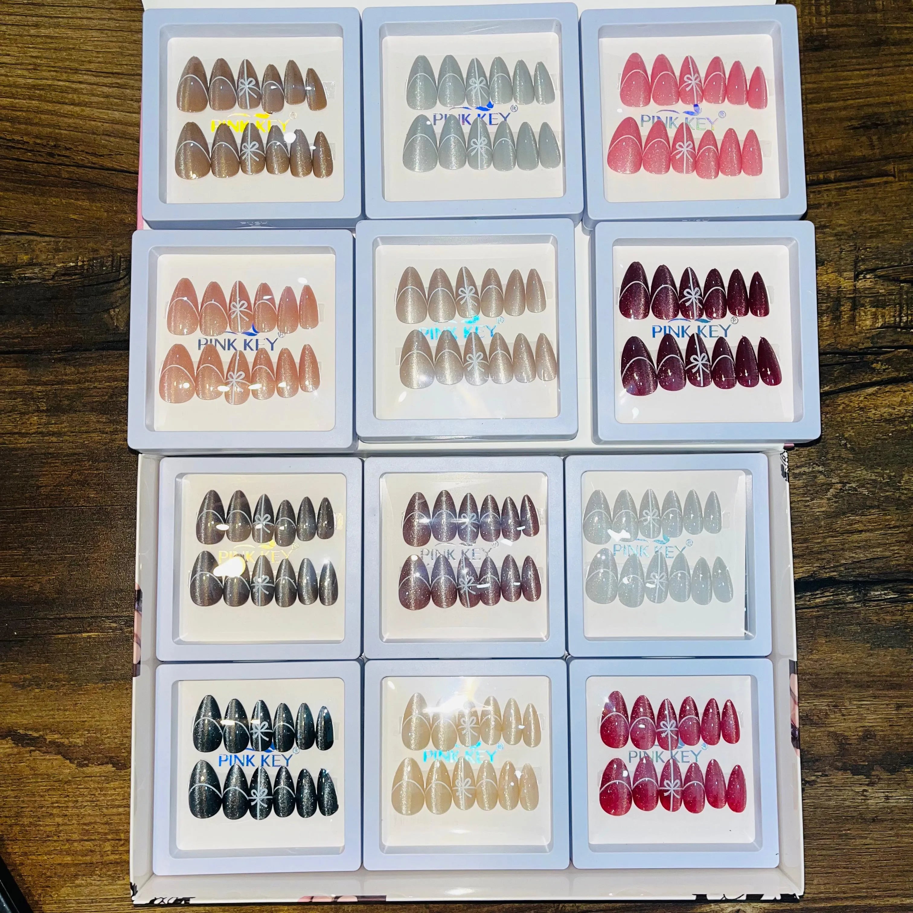 Pink key Stylish Cute Bow Salon Look Artifical Nails With Free PINK KEY