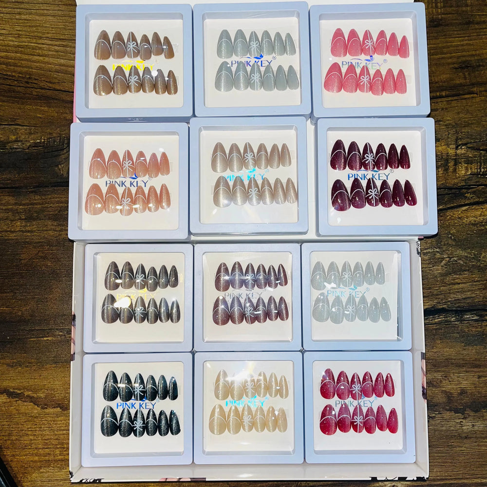 Pink key Stylish Cute Bow Salon Look Artifical Nails With Free PINK KEY