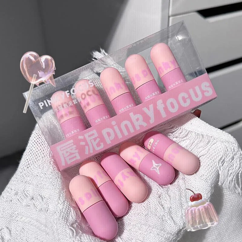 Pinky Focus Set of 5 Colors Matte Capsule Shaped Lipstick Pinky Focus