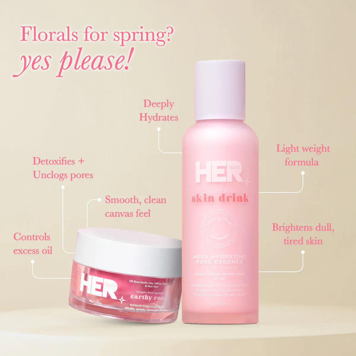 HER Beauty Pretty in Pink Glow Starts Here: Hydrate, Revive, Repeat. HER Beauty