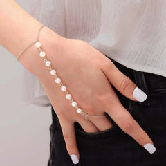 White Pearls Finger Bracelets With Silver Chain Cosmia