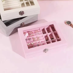 Velvet Glass Ring Earring Jewelry Display Organizer Box Cosmia