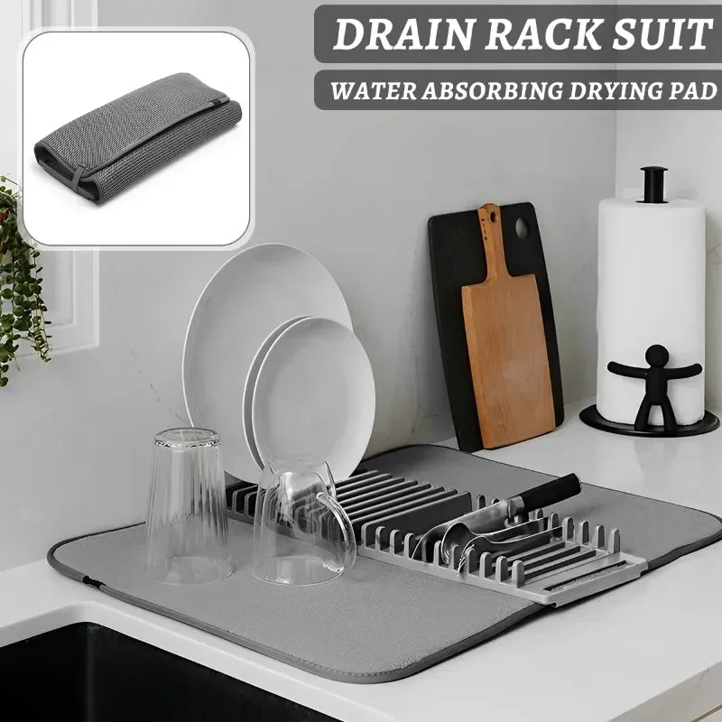 Dish Drying Mat with Drain Rack – Absorbent Kitchen Counter Mat Cosmia.pk