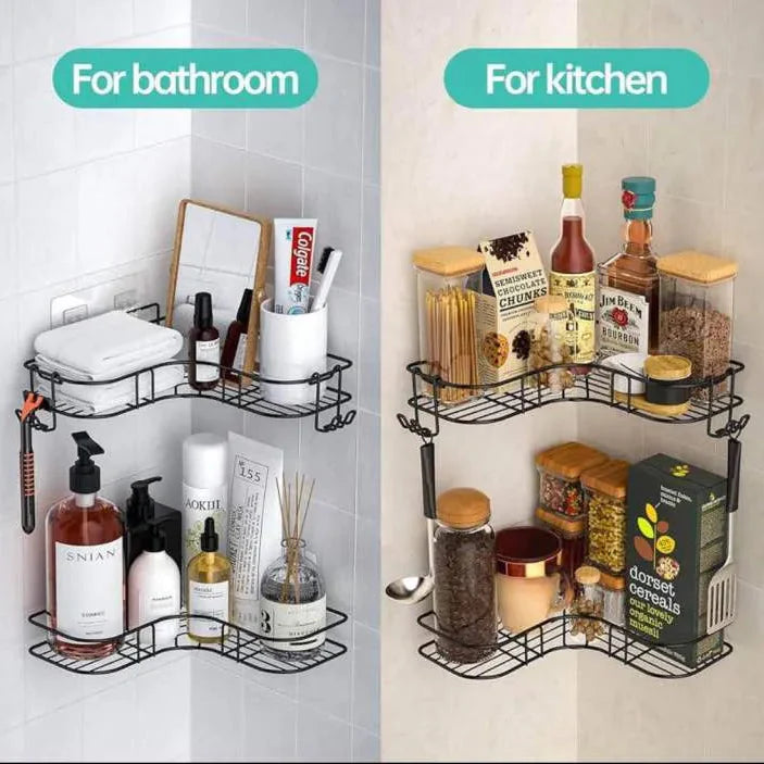 Bathroom & Kitchen Screw Punch Metal Corner Shelf Cosmia.pk