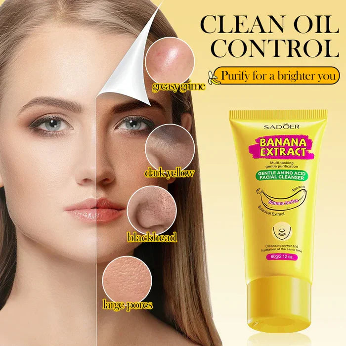 SADOER Banana Facial Cleanser Deep Cleaning Oil-Control Whitening Brightening & Moisturizing Face Wash - 60g Sadoer