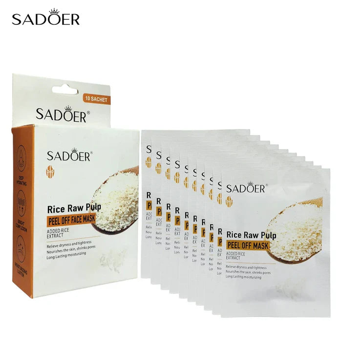 Sadoer Rice Raw Pulp Peel Off Face Mask – Pack of 10 | Deep Hydration & Brightenin Sadoer
