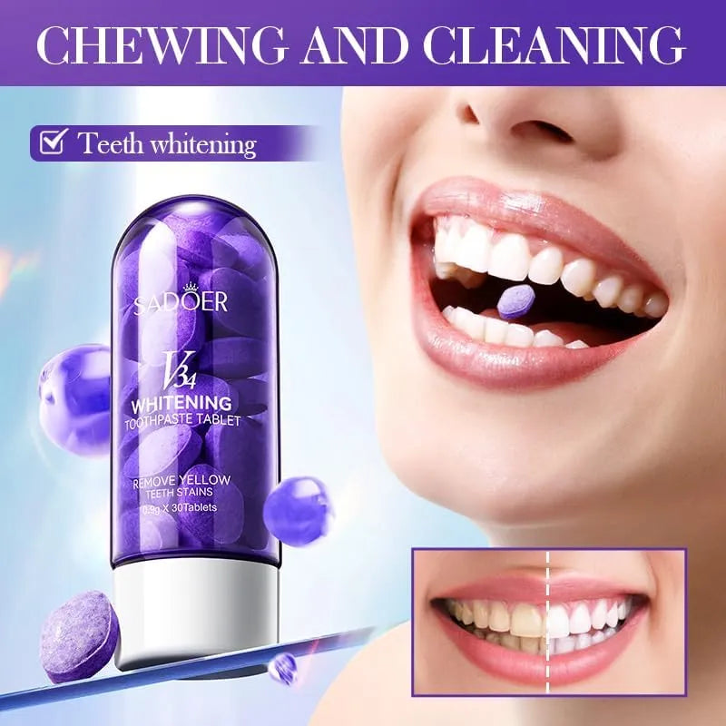 Sadoer V34 Remove Yellow Teeth stains Whitening Toothpaste Tablet - 30 tablets Sadoer