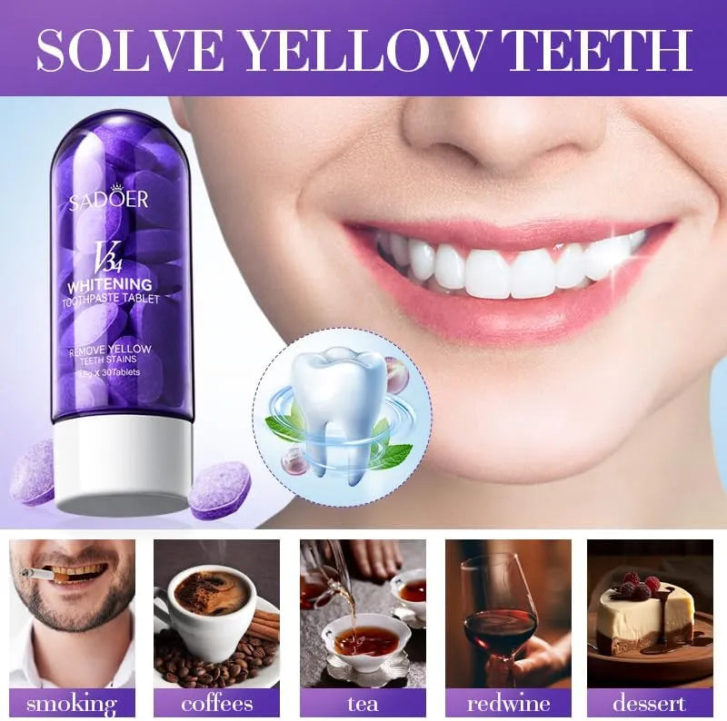 Sadoer V34 Remove Yellow Teeth stains Whitening Toothpaste Tablet - 30 tablets Sadoer
