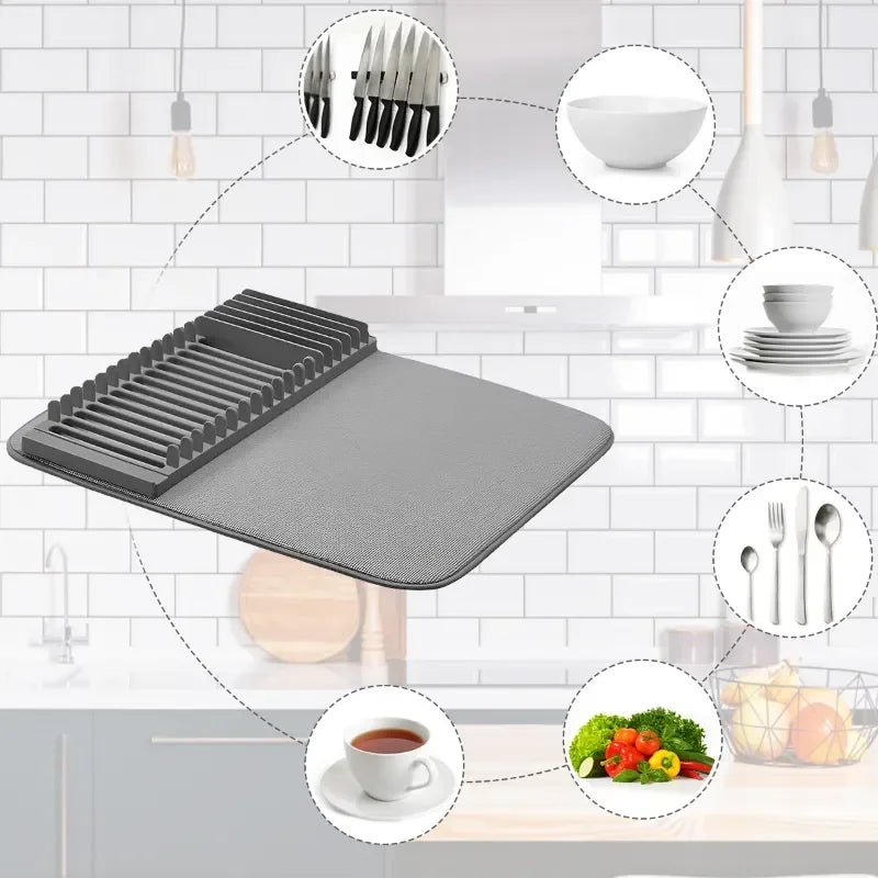 Dish Drying Mat with Drain Rack – Absorbent Kitchen Counter Mat Cosmia.pk