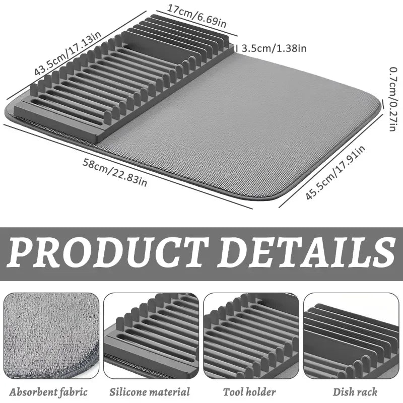 Dish Drying Mat with Drain Rack – Absorbent Kitchen Counter Mat Cosmia.pk