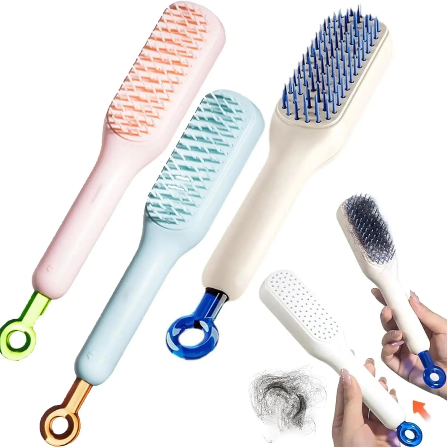 Self Cleaning Hair Brush, One-Click Cleaning Telescopic Hair Comb Cosmia.pk