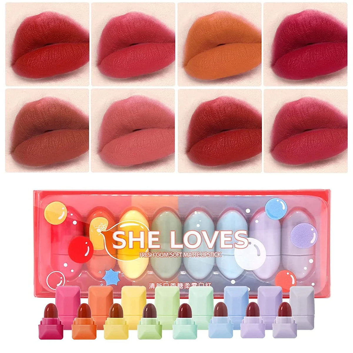 She Loves 8 Pcs Mini Candy Matte Lipstick Set She Loves