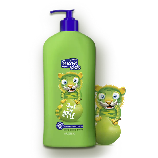 Suave - Silly Apple 3-in-1 Shampoo, Conditioner, Body Wash 532ml Suave