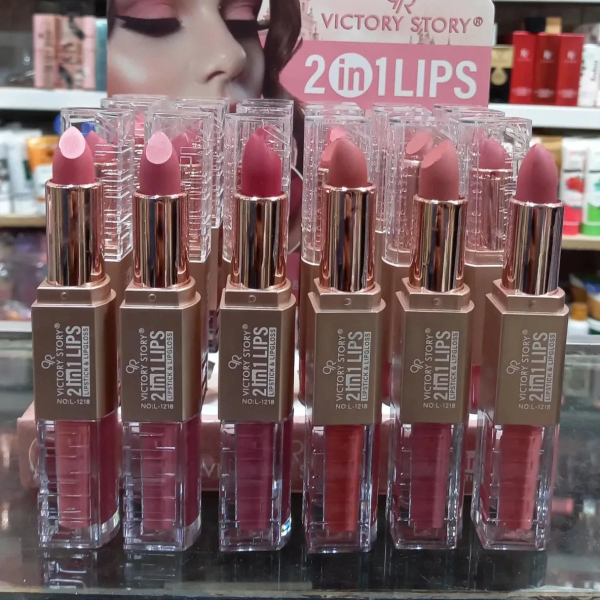 Victory story 2 in 1 Lipstick + Matte Lipgloss (6 Pcs) Victory story