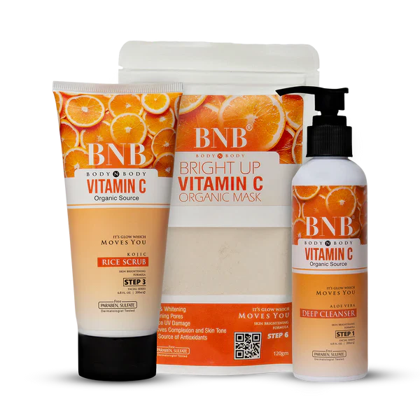 BNB Vitamin C BRIGHT UP KIT (Cleanser 200ml+ Scrub 200ml + Mask 120gm) BnB