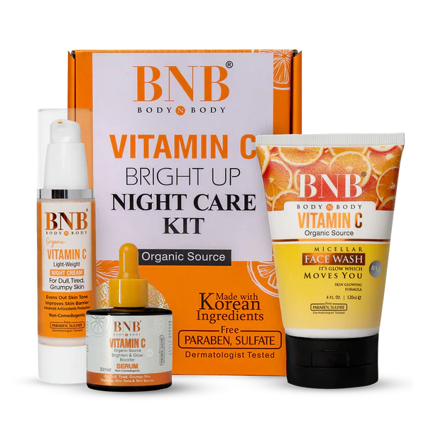 BNB Vitamin C Night Bliss Trio (Vitamin C Facewash 120ml+ Vitamin C Night Cream 50ml+ Vitamin C Serum 30ml) BnB