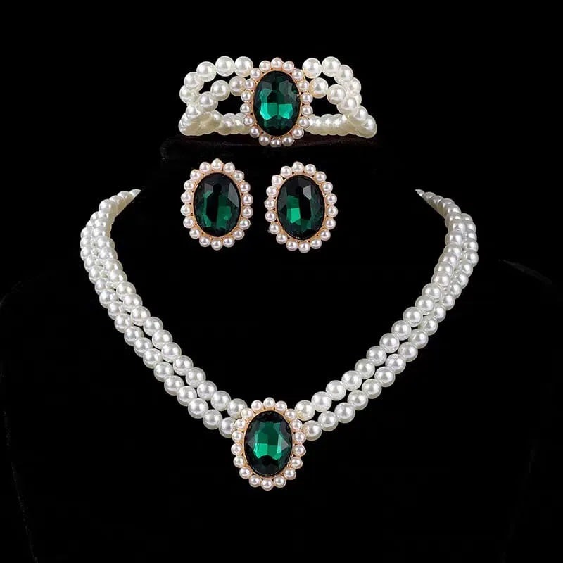Stone Pearl Combo Jewelry Set – Necklace, Stud Earrings & Bracelet Cosmia
