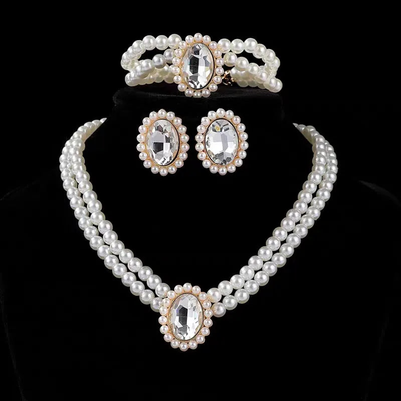 Stone Pearl Combo Jewelry Set – Necklace, Stud Earrings & Bracelet Cosmia