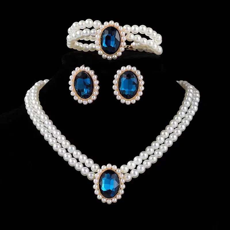 Stone Pearl Combo Jewelry Set – Necklace, Stud Earrings & Bracelet Cosmia