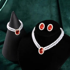 Stone Pearl Combo Jewelry Set – Necklace, Stud Earrings & Bracelet Cosmia