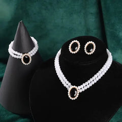 Stone Pearl Combo Jewelry Set – Necklace, Stud Earrings & Bracelet Cosmia
