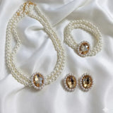Stone Pearl Combo Jewelry Set – Necklace, Stud Earrings & Bracelet